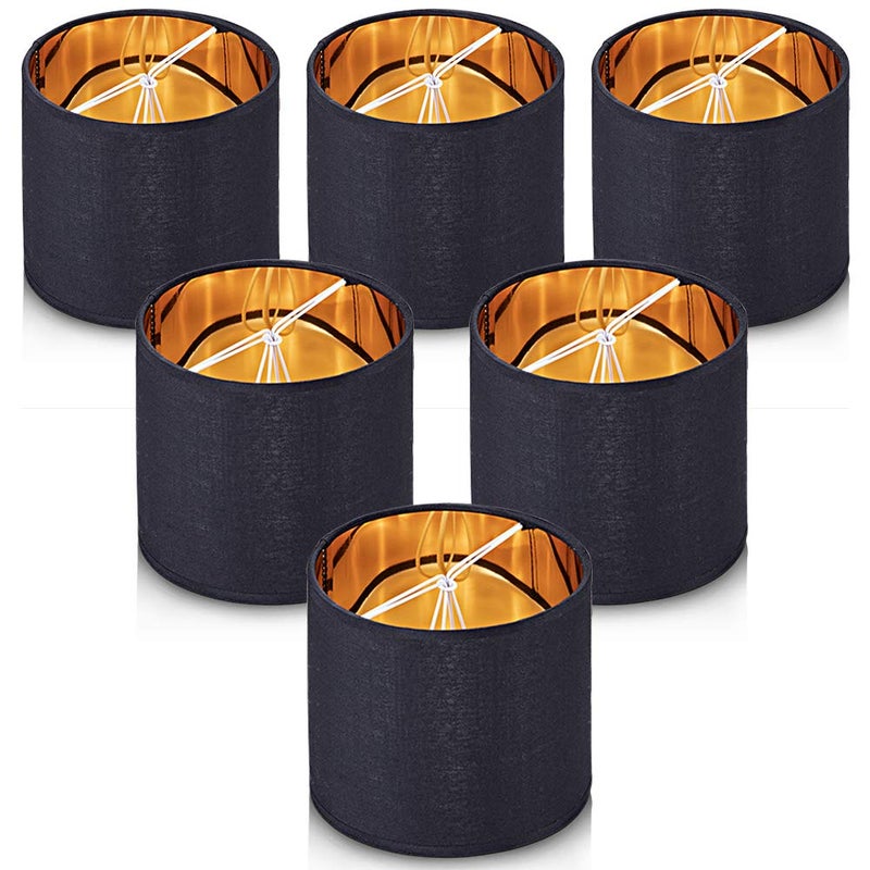 Wellmet Lamp Shades,Small Chandelier Shades ONLY for Candle Bulbs,Clip-on Drum Lampshades,Set of 6, 5.5"x 5.5"x5",Black Gold - Image 1